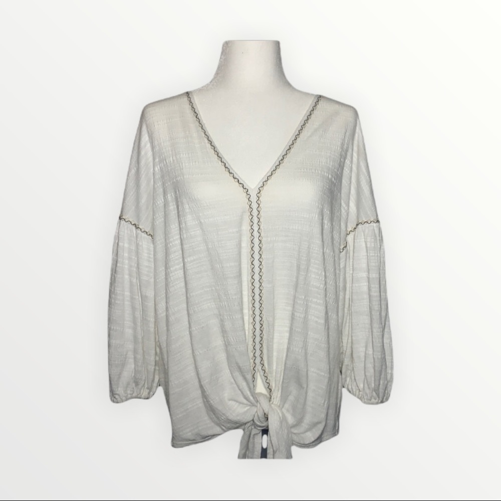 Max Studio Embroidered Cream Boho Top Size L